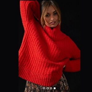 NWT Maeve By Anthropologie Cherry Red Cowl Neckline Pullover Knit Sweater 🍒